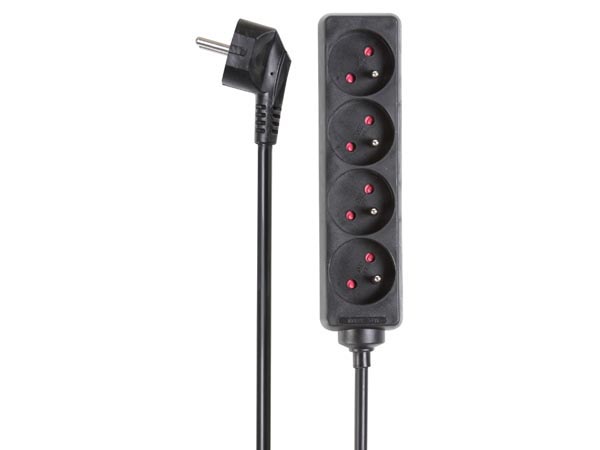 4-voudige stekkerdoos - 5 m kabel - zwart - penaarde