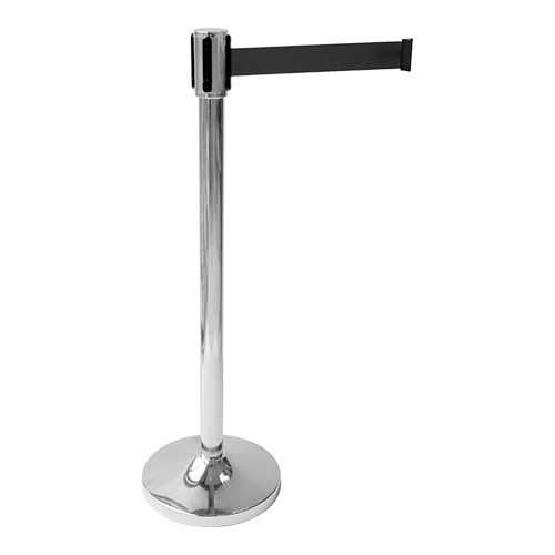 Afzetpaal Inox met zwart lint