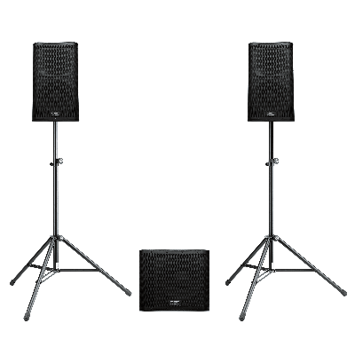 [RENT DISCO3M] huur: DISCO 3M (2x 12" Luidspreker + 1x 18" Subwoofer + 2x Luidsprekerstatief)